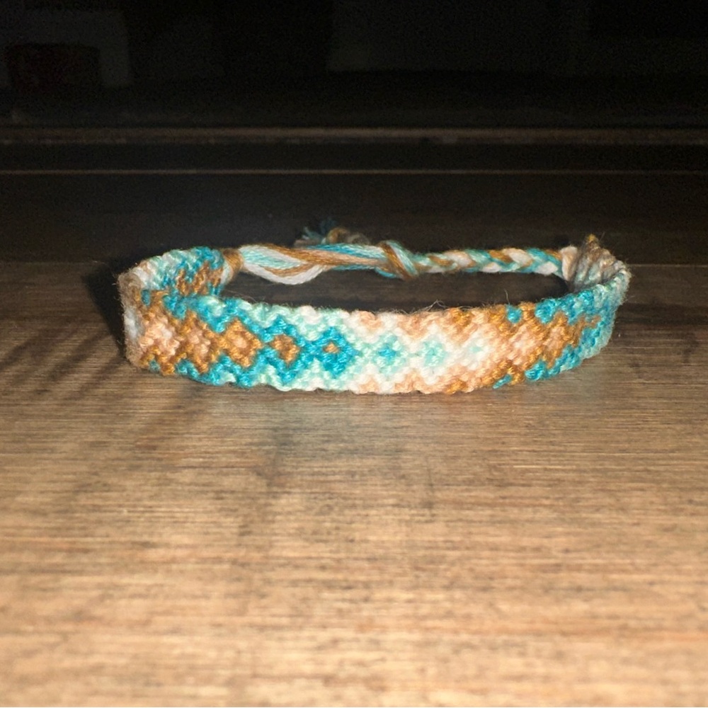 Handmade Woven Bracelet in Teal and Brown